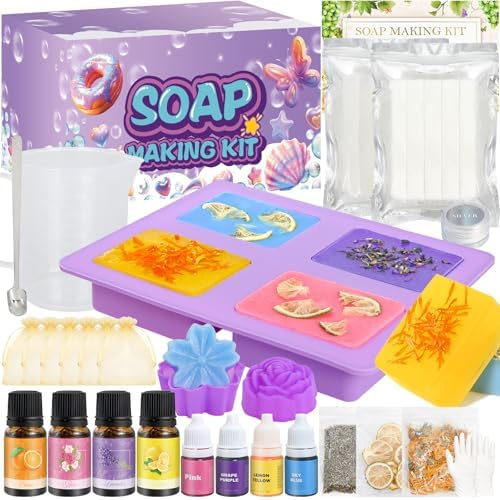 Jcoos Soap Making Kit, Soap Making Kit for Adults - Shea Butter Glycerin Melt and Pour Soap Base, Molds, Dye, Fragrances, Dried Flowers, DIY Craft for Beginners Girls Crafts by PartyCarnivalBeautyGlamor