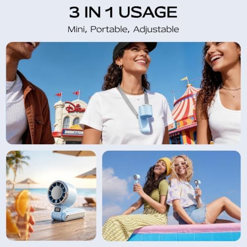 SHEWIND Portable Handheld Fan with Ice Cooling - 5 Gear High Speed Personal Turbo Fan Rechargeable, Up to 11 Hrs, Mini Hand Fans for Travel Essentials, Beach Vacation, Gifts for Women, Men (Blue) - Image 6