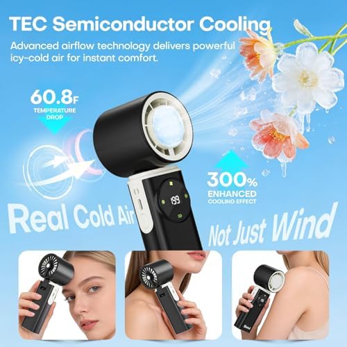 6000mAh Portable Handheld Fan with Ice Cooling, 199 Levels Stepless Speed, 20H Long Battery Life, 20000RPM Turbo Fan Rechargeable Personal Mini Fan for Travel, Outdoor, Makeup - Image 2
