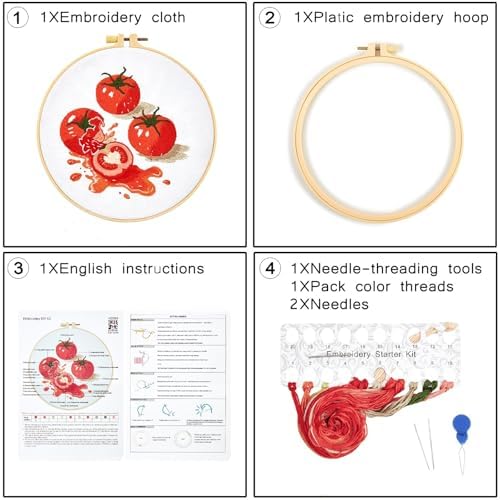 Tomato Embroidery Kits for Beginners Adults, Hand Embroidery Starter Kit, Cross Stitch Kits for Beginners DIY Craft Kits for Adults Women, Entire Set of Embroidery Supplies【Full-length Video Tutorial】 - Image 7