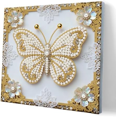 Pearl Art Kits Painting for Adults, DIY Mindfulness Therapy with Framed Canvas and Tools, Beginner Wall Decor-Butterfly by Artiphile