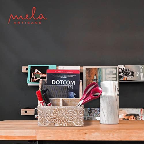 Mela Artisans Mango Wood Desk Organizer - Whitewash, 7.3 in - Image 6