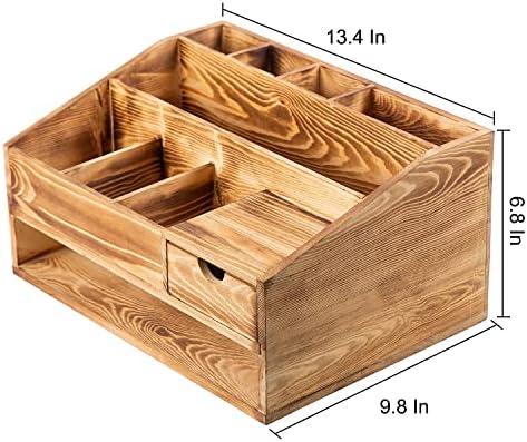 Wood Desk Drawer Organizers with File Organizer Pen holder Decor combo for Desk Organization, Office Desks, Home can arrange calculators, scissors, pens, note papers, etc. (Baked color) - Image 2
