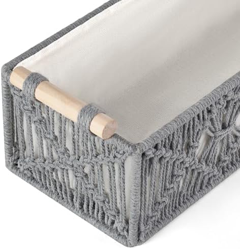 Mkono 2Pc Macrame Storage Basket, Boho Decor Toilet Paper Organizer, Grey - Image 5