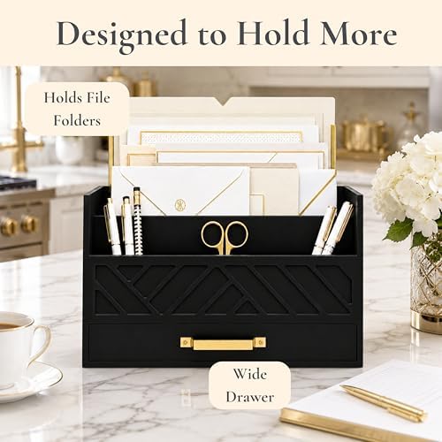BLU MONACO | Wooden Mail Organizer with Drawer and Gold Handle | Mail Sorter Organizer Countertop for Desk | Outgoing Mail Holder and Letter Sorter for Desk Storage - Image 4