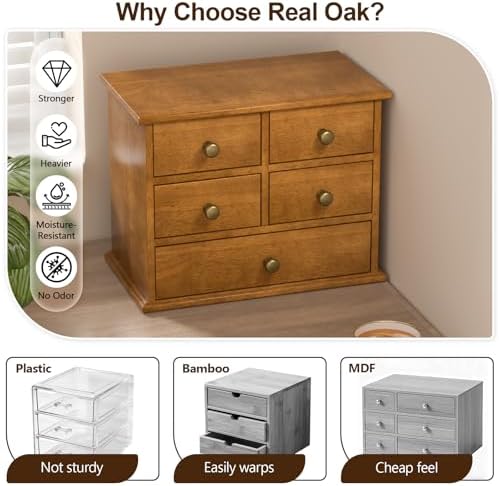 Oak Desk Organizer with Drawers, Durable Wooden Desktop Storage Box - Image 3
