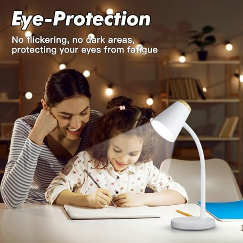 EJIAXIN Desk Lamp for College Dorm Room - Small LED Desk Lamp Touch Dimmable Reading Light for Home Office - Adjustable Flexible Gooseneck Table Lamp for Bedside Bedroom Nightstand White - Image 6