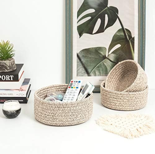 MINTWOOD Design Set of 3 Cotton Rope Nesting Bowls, Small Catch All Basket, Cute Closet Baskets and Bins for Shelves, Mini Table Basket Organizer for Small Accessories, Light Brown - Image 2
