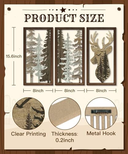 Putuo Decor Cabin Wall Decor Set of 3, Deer Wall Art, Forest Mountain Woodland Wildlife Lodge Elk Animal Picture Art Print, Lodge, Hunting, Cabin Interior Wall Decor for Living Room Bedroom Hallway - Image 2