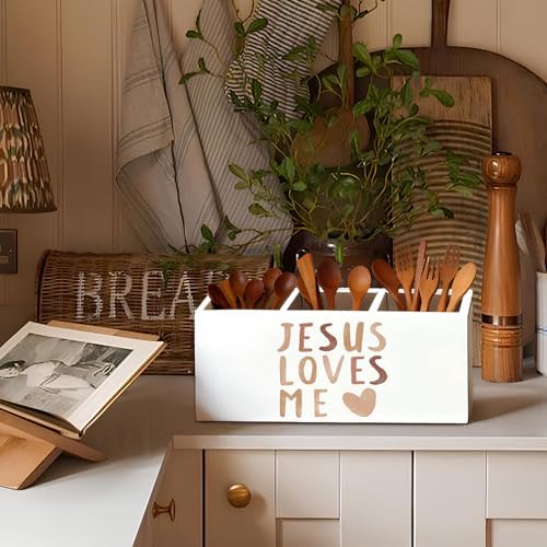 Boho Christian Inspirational Pen Holder, Christian Gifts Pencil Holder for Desk, Jesus Loves Me Bible Verse Wooden Box Sign Decorations for Kids Nursery Room Bedroom Classroom Desk Tabletop - Image 6