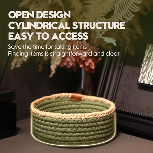 Sea Team 3-Pack Compact Nesting Woven Cotton Rope Storage Baskets, Green - Image 6