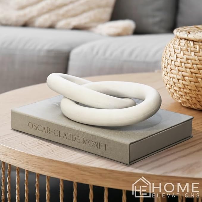 Product Elevations Wood Chain Link Decor – 13” White Wooden Decorative Object for Coffee Table Decor & Neutral Decor for Home – Modern Knot Accent for Shelf Styling, Books, or Housewarming Gifts