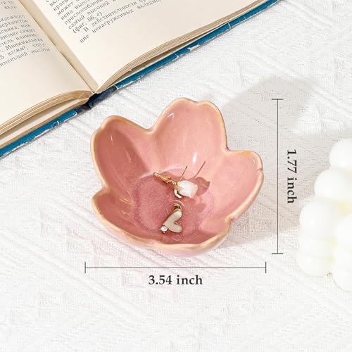 Koythin Flower Trinket Dish, Ceramic Jewelry Ring Holder Dish & Trinket Bowl, Small Decorative Plate Tray, Jewelry Plate Bowl for Rings, Keys, Earrings, Birthday Gifts, Bedroom Decor for Women (Pink) - Image 2