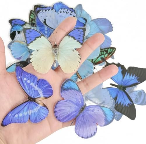 40Pcs Vintage Stickers,Waterproof Transparent PET Aesthetic Decorative Sticker Scrapbooking Supplies for Adult Card Making Letters Planner Junk Journal Water Bottles Art Craft.Blue Butterfly - Image 3
