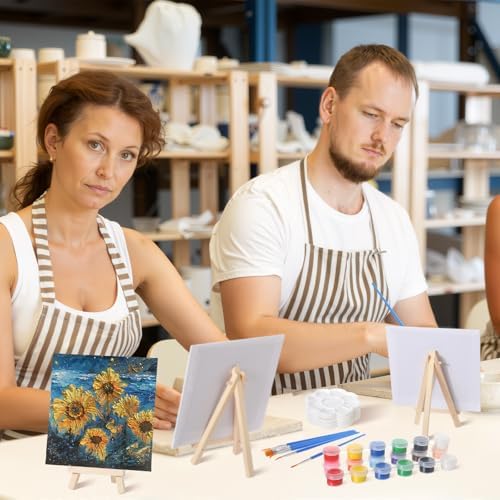 Qilery 12 Set Mini Canvas Painting Kit with Easel Paints, 4 x 4 Inch - Image 4