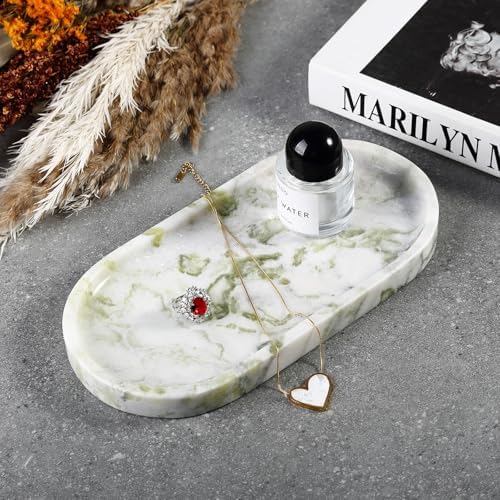 Koville Marble Vanity Tray for Bathroom Countertop, Green Marble Bathroom Tray Perfume Trays for Dresser, Stone Jewelry Dish Stone Trays for Kitchen Counter, Candle Holder for Home Decor - Image 5