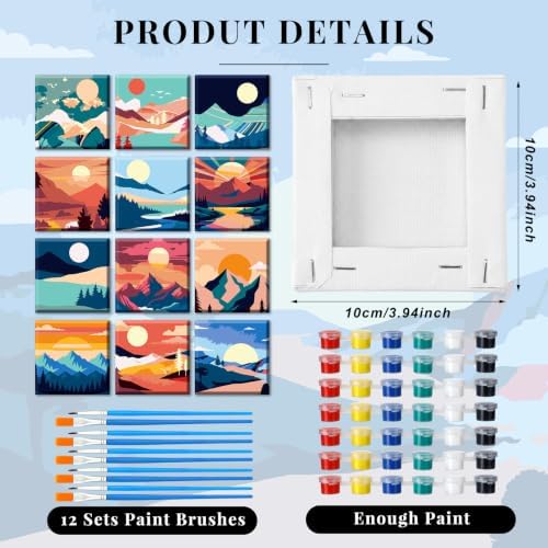 Yiyiring 12 Set Mini Mountain Paint by Numbers Kit for Adults Mini Canvas - Image 2