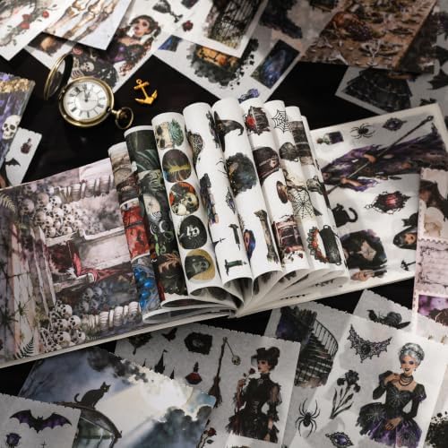 Dark Aesthetic Gothic Stickers, 500+ Pre-Cut Washi Stickers 20 Scrapbook Papers Horror Decals for Junk Journal Supplies, Vintage Rose Washi Sticker Book for Adults Planner Laptop Collage Journaling - Image 3