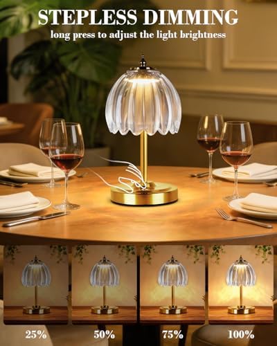 WERFOP Cordless Rechargeable Glass Flower Desk Lamp (Transparent) - Image 3
