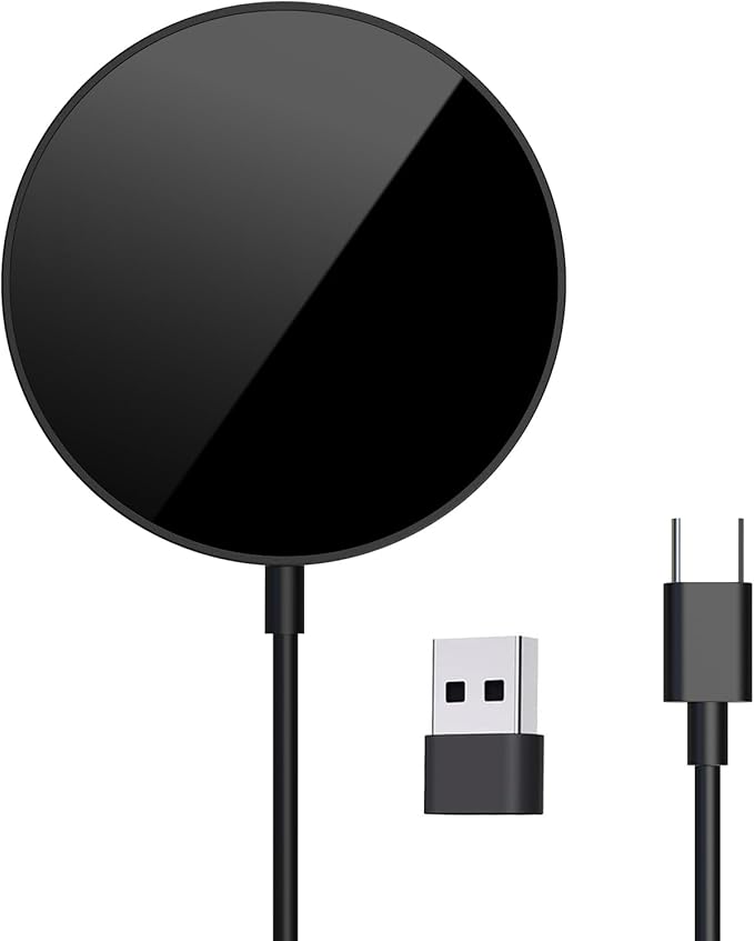 for MagSafe Charger 15W Magnetic Wireless Charging Pad for iPhone 17 16 15 14 13 12 Air Pro Max Plus mini/AirPods 2 3 Pro, Slim Portable Strong Magnet Quick Charger, Dual USB-C/A Ports, Black