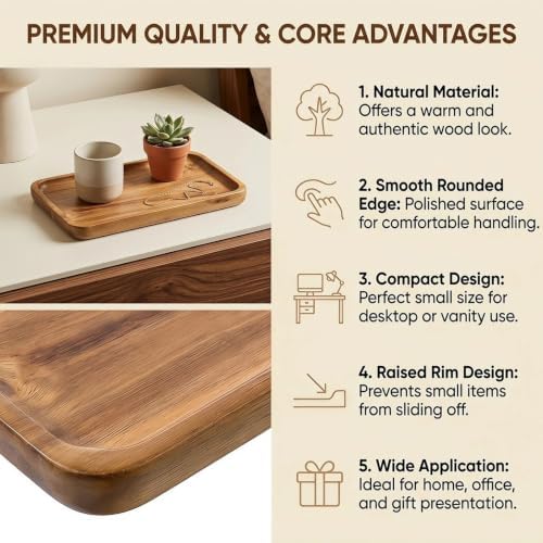 7.2 x 4.09 Inch Mini Wooden Platter,Rectangle Decor Serving Tray - Image 3