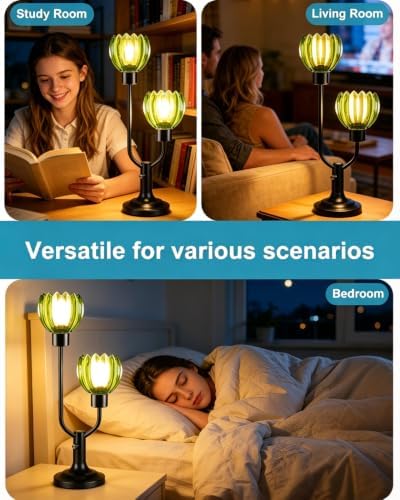 Lightdot Vintage Green Flower Table Lamp Bulbs Included Dimmable Glass Lamp - Image 4