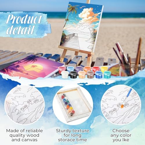 Zhanmai 12 Set Paint and Sip Kit for Adult 8''x10'', Beach Scenery - Image 3