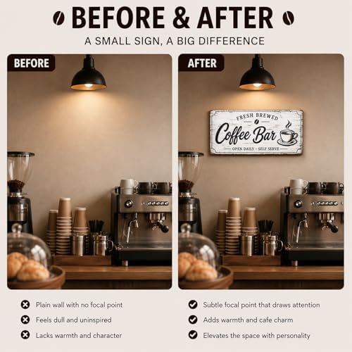 Rustic Coffee Bar Wooden Sign, Farmhouse Coffees Station Decor for Kitchen Counter, Small Cafe Plaque for Home Coffee Bar, Shelf and Countertop Decoration -A02 - Image 4
