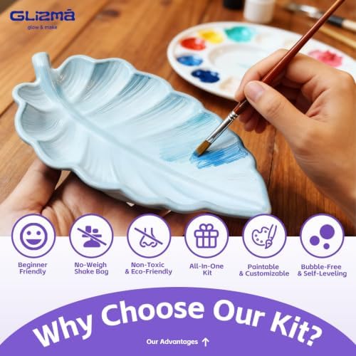 Complete Gypsum Casting Kit for Adults – Make 2 Sets of 6 Leaf Trays, DIY Home Decor Craft Kit for Women & Beginners, Water-Activated Fast Curing Plaster Kit with Acrylic Paints for Date Night & Gifts - Image 5