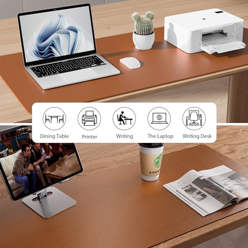 Aothia Leather Desk Pad Protector, Mouse Pad, Office Desk Mat, Non-Slip PU Leather Desk Blotter, Laptop Desk Pad, Waterproof Desk Writing Pad for Office and Home (48"x17",Brown) - Image 5