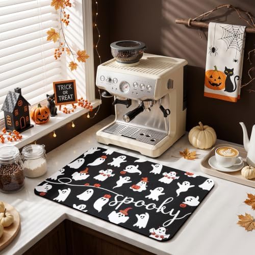Findosom Ghost Halloween Dish Drying Mat, 12" x 20" Absorbent Coffee Mat - Image 4