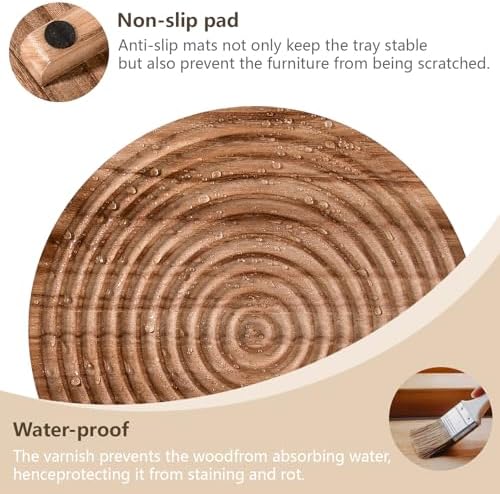 Round Decorative Tray Farmhouse Bathroom Decor Wood Riser, 9" Browm - Image 4