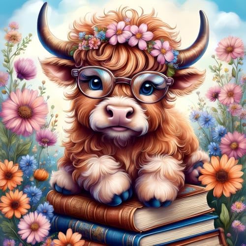 Highland Cow 5D Diamond Painting Kits, Full Drill Round Diamond Art 20x20in by Unknown