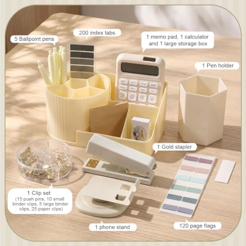 Jetec 78 Pcs Aesthetic Beige Desk Accessories Set for Women - Image 5