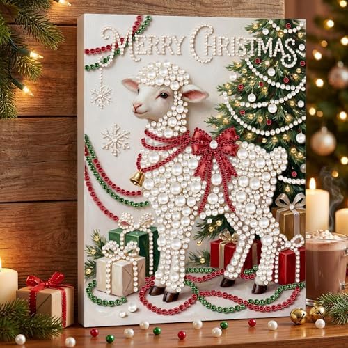DIY Pearl Painting with Frame Christmas Creative Design, Handmade Healing Home Wall Decoration, 11.81X15.75in (Tools Included)-Sheep - Image 4