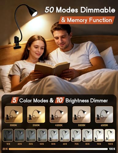 Reading Light for Book in Bed,Clip on Light Reading Lamp with Adapter Black - Image 2