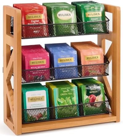 HULISEN Tea Bag Organizer, 3 Tier Tea Bag Holder, Holds Up to 120 Teabags by HULISEN