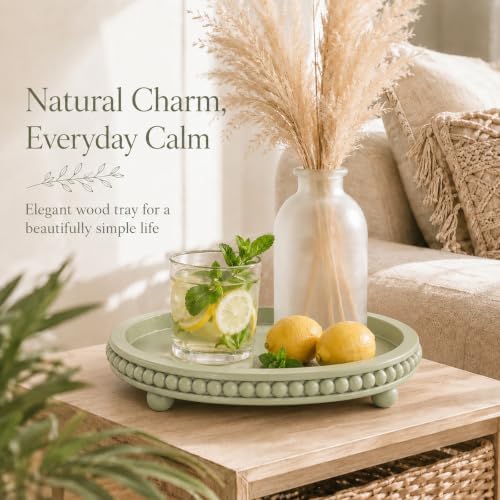Sage Green Coffee Table Tray, 12" Round Wooden Decorative Tray - Image 2