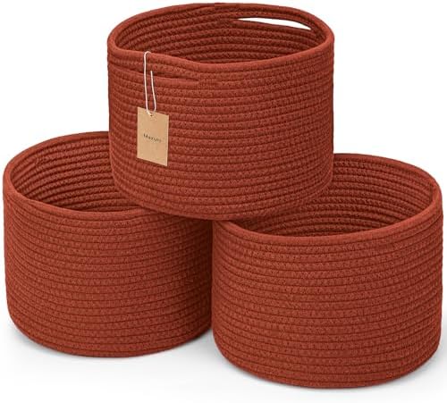 3 Pack Small Rope Storage Baskets, 9.82×9.82×7.1", Brick Red by MaxuniTechLife