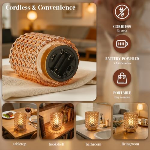 Battery Operated Lamp with Timer,Cordless Decorative Lamp Glass,Amber - Image 5