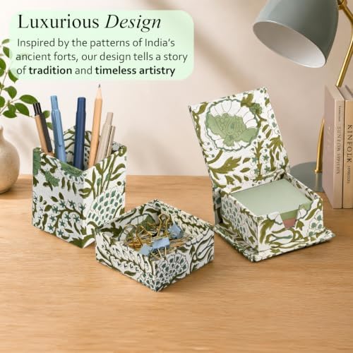 CPC Agate Green Block Print Set of 3 Desk Organizer - Image 6
