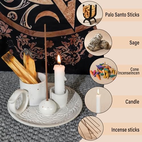 5 in 1 Ceramic Palo Santo Burner Holder for Sage, Incense Sticks & Candle - Image 4