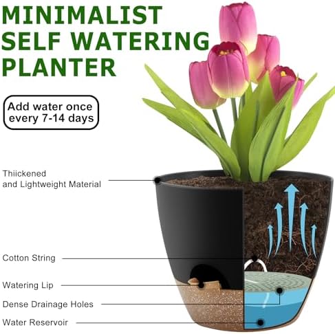 QRRICA 7/7.5/8/9/10 Inch Self Watering Pots for Indoor/Outdoor Plants - Image 4
