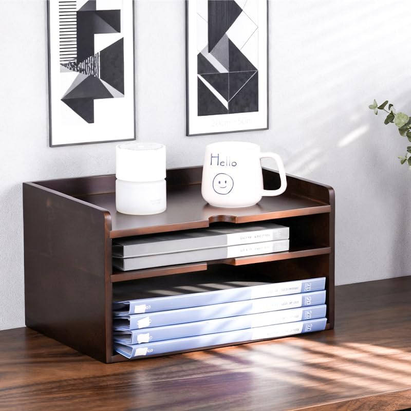 Wooden Desk Organizer with File Sorter, Stackable Paper Tray & Mail Holder - Image 4