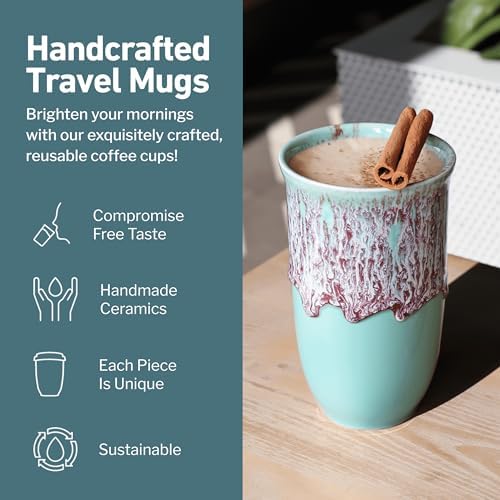 NOVA CERAMICS Travel Mug On the Go Coffee Tumbler Microwave & Dishwasher Safe Green Tumbler - Gifts For Women Men Him Her 16oz Nebula - Image 2