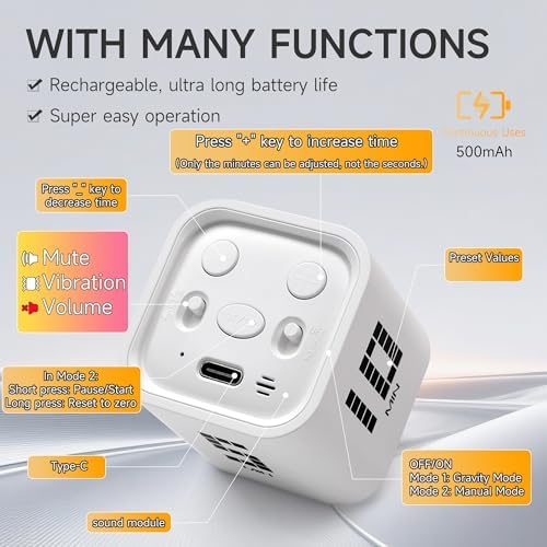 Rotating Productivity Timer, 5, 10, 30, 60 Minute Presets, Desk Cube - Image 4