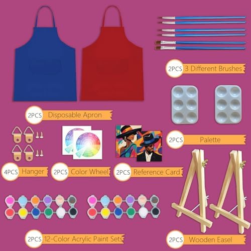 2 Pcs Sip and Paint Kit for Adults Couples – Date Night Painting Set with Pre-Drawn Canvases, Paints, Brushes, and Easels – (Chic Couple) - Image 3