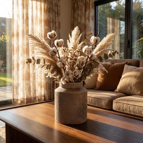 Rustic Terracotta Flower Vase, 7.5 Inch Aged Ceramic Pot for Dried Arrangements, Farmhouse Boho Centerpiece for Living Room, Entryway, Airbnb & Shelf Decor - Image 3
