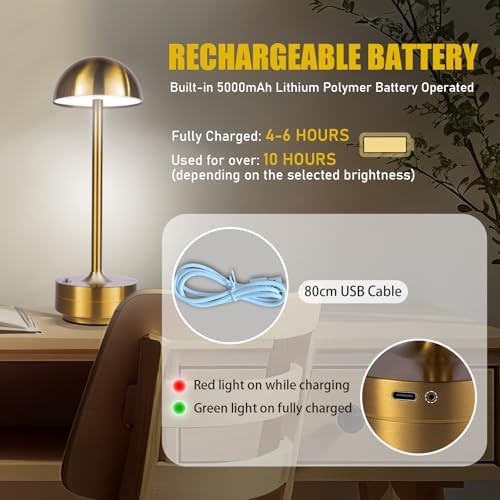 Cordless LED Table Lamp Rechargeable Table Lights Outdoor Gold - Image 4