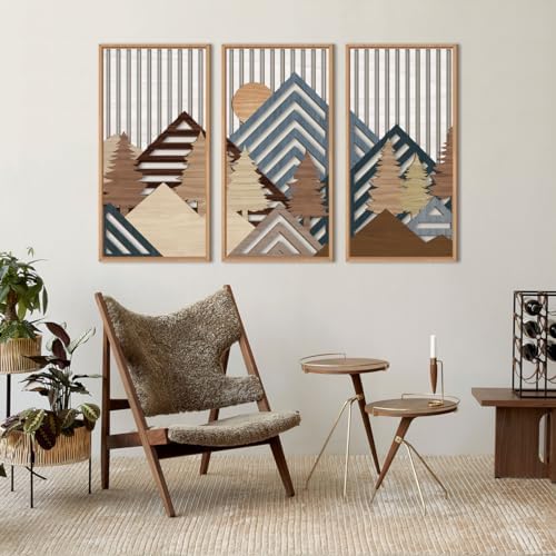 IARTTOP Large Mountain Wood Wall Art 16"x32"x3 Abstract Forest Wall Sculpture Geometric Boho Sunset Wilderness Artwork for Bedroom Living Room Office - Image 4
